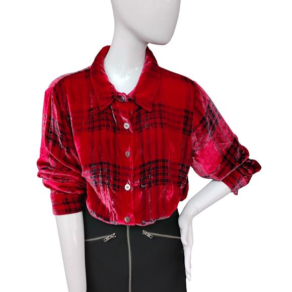 Soft Surroundings Blouse Size Large Red Festive Velvet Button Down - Picture 5 of 14